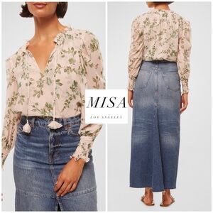 NWT - MISA Los Angeles Siena foliage-print chiffon blouse with ruffle trim (XL)